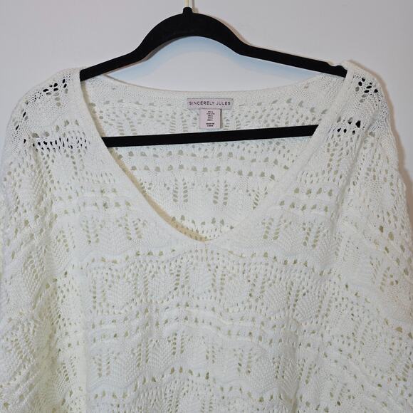 Sincerely Jules Women’s Ivory Crop Crochet  Sweater Oversized Boho Pullover Sz L - Picture 3 of 10